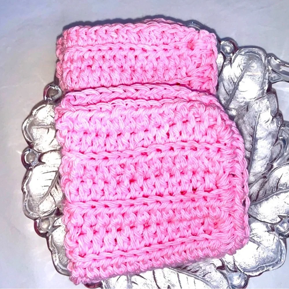 Hand Crafted Soft Pink All Purpose Dish or Wash Cloths 100% Cotton Set of Two